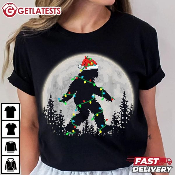 Bigfoot Santa Christmas Tree Lights Funny Xmas T Shirt (1)