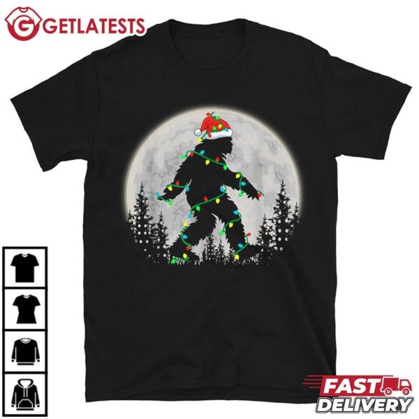 Bigfoot Santa Christmas Tree Lights Funny Xmas T Shirt (2)