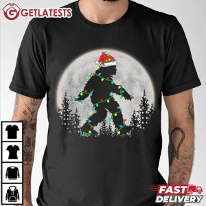 Bigfoot Santa Christmas Tree Lights Funny Xmas T Shirt (3)