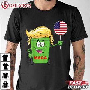 Trump MAGA Cartoon Garbage Can American Flag T Shirt (2)