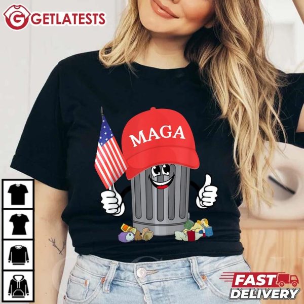 Trump MAGA Garbage Can American Flag Funny T Shirt (1)