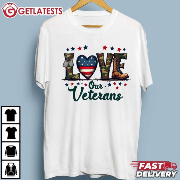 Love Our Veterans Day Proud Military American Flag T Shirt (2)