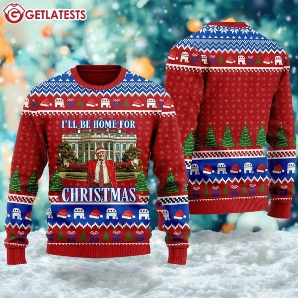 Trump I'll Be Home For Christmas MAGA Ugly Sweater (2)