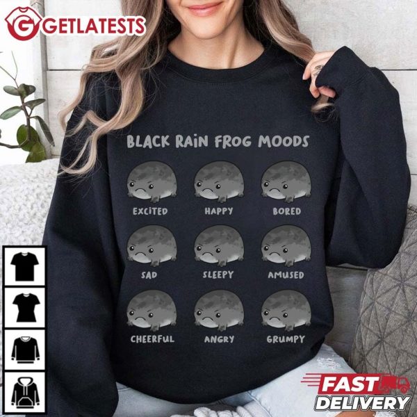 Black Rain Frog Moods Cute Frog T Shirt (1)