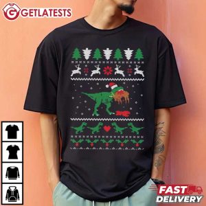 T Rex Eating Reindeer Jurassic Christmas T Shirt (3)