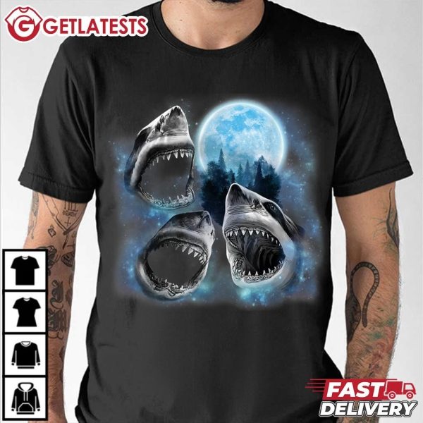 Three Sharks And An Icy Moon T Shirt (3)