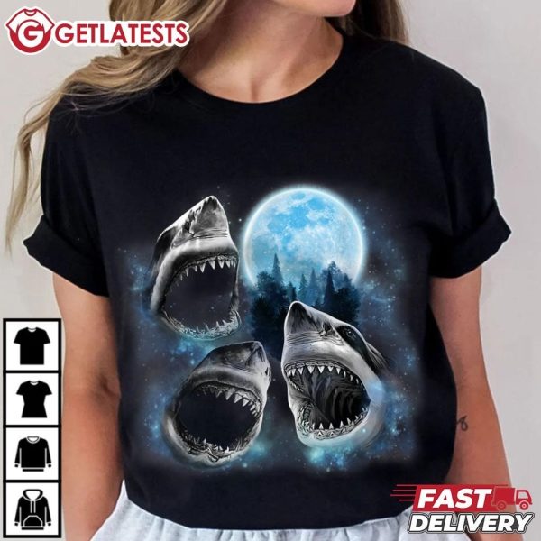 Three Sharks And An Icy Moon T Shirt (1)