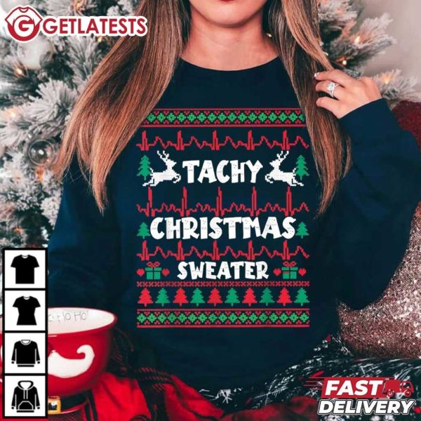 Tachy Christmas Sweater Nurse Tele Tech ECG Ugly Christmas T Shirt (1)