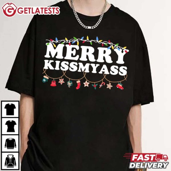 Merry Kissmyass Christmas Lights T Shirt (1)