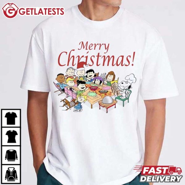 Peanuts Gang Snoopy Dinner Merry Christmas T Shirt (3)