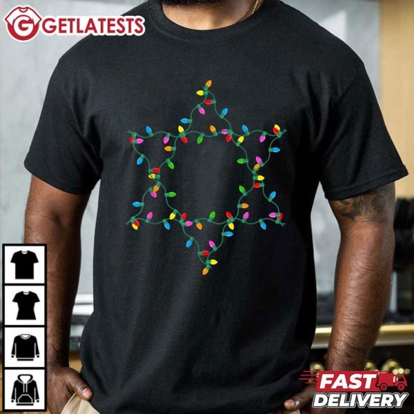 Hanukkah Christmas Lights Star of David T Shirt (4)