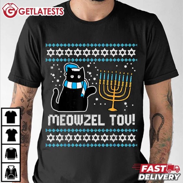 Meowzel Tov Black Cat Hanukkah Chanukah T Shirt (2)