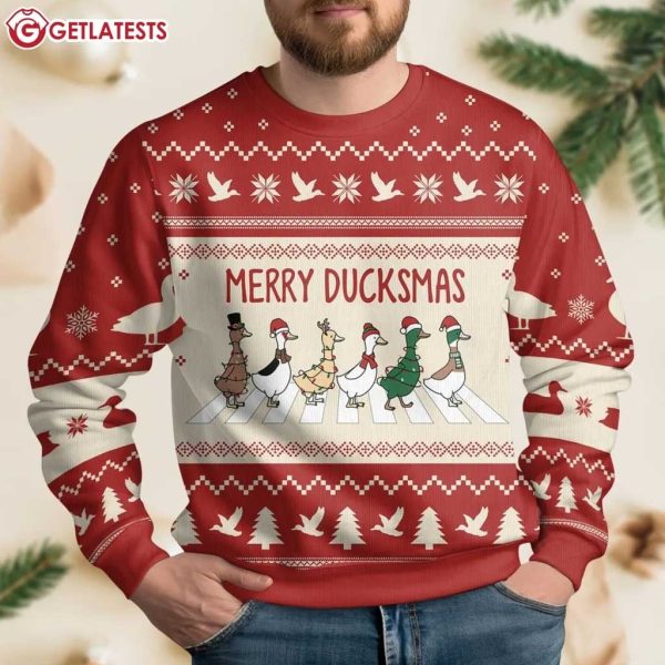 Merry Duckmas Abbey Road Christmas Ugly Sweater (3)