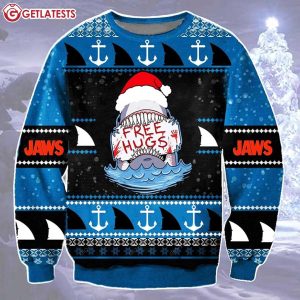 Jaws Free Hugs Ugly Christmas Sweater