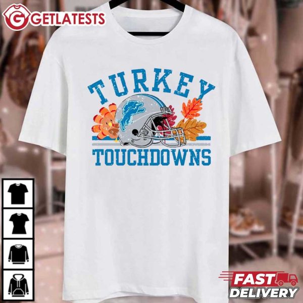 Detroit Lions Turkey And Touchdowns Football Thanksgiving T Shirt (2)