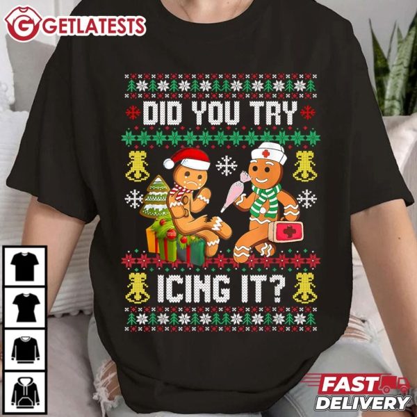 Did You Try Icing It Retro Christmas Gingerbread Nurse Squad T Shirt (1)