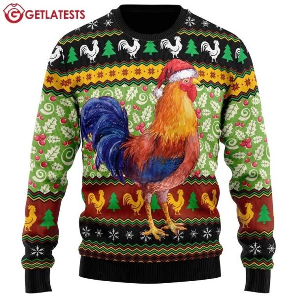 Chicken Santa Hat Ugly Christmas Sweater (1)