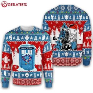 Doctor Who Police Box Dalek Robot Christmas Ugly Sweater (1)