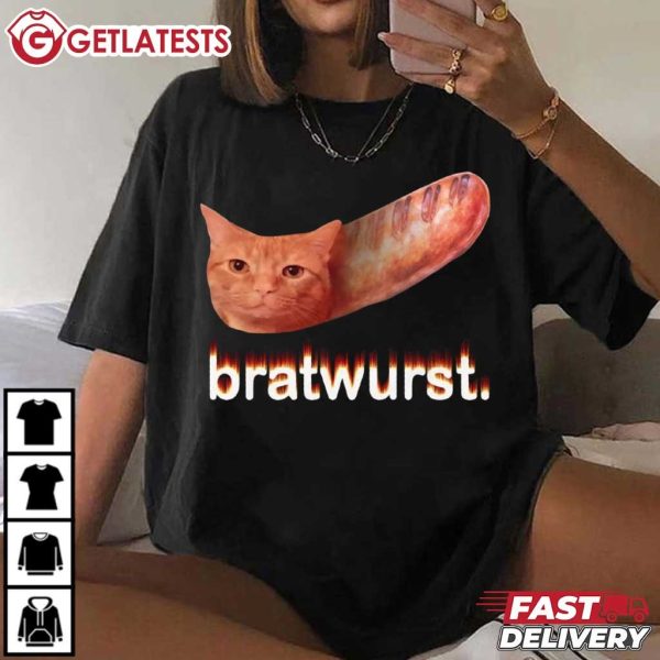 Bratwurst Funny Cat Hot Dog Meme T Shirt (4)