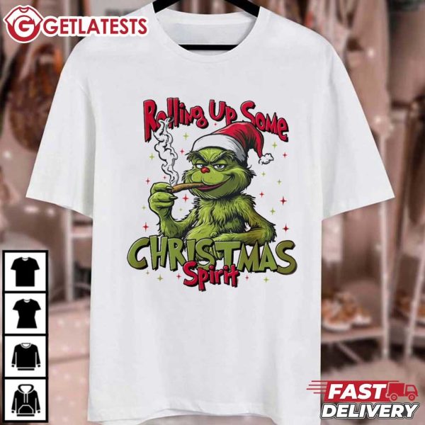 Rolling Up Some Christmas Spirit Grinch T Shirt (2)