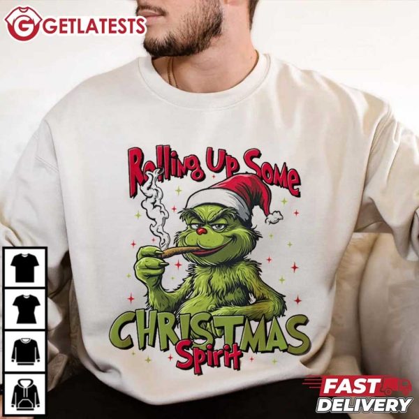 Rolling Up Some Christmas Spirit Grinch T Shirt (1)