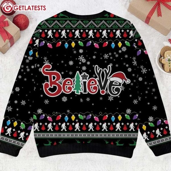 Bigfoot UFO Believe Christmas Tree Ugly Sweater (2)