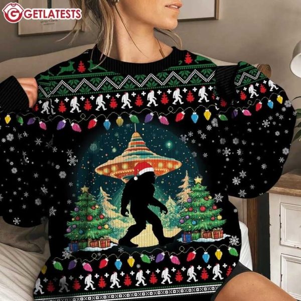 Bigfoot UFO Believe Christmas Tree Ugly Sweater (3)