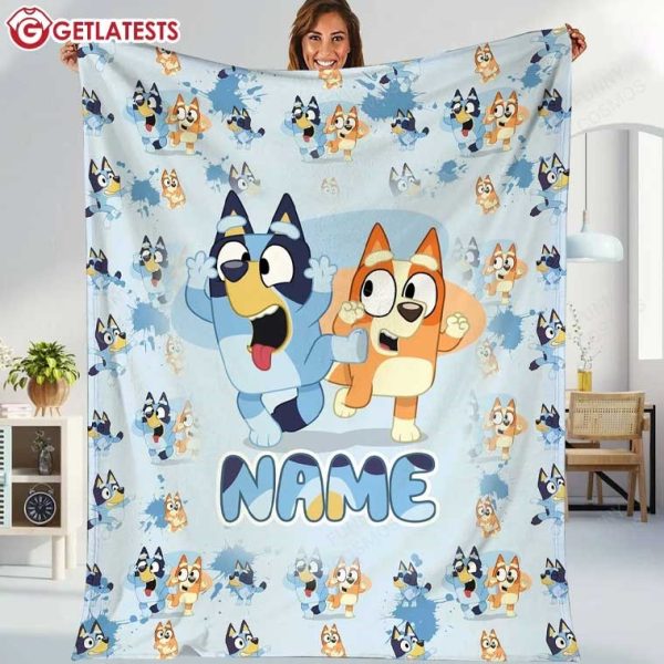 Bluey And Bingo Personalized Name Fleece Blanket (2)