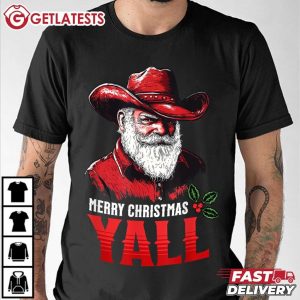 Merry Christmas Yall Cowboy Santa Texas Western Howdy Xmas T Shirt (4)