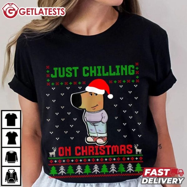 Chill Guy Just Chilling On Christmas Funny Meme T Shirt (2)