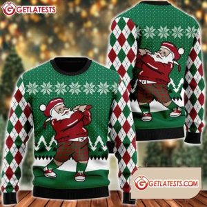 Santa Claus Plays Golf Funny Ugly Christmas Sweater