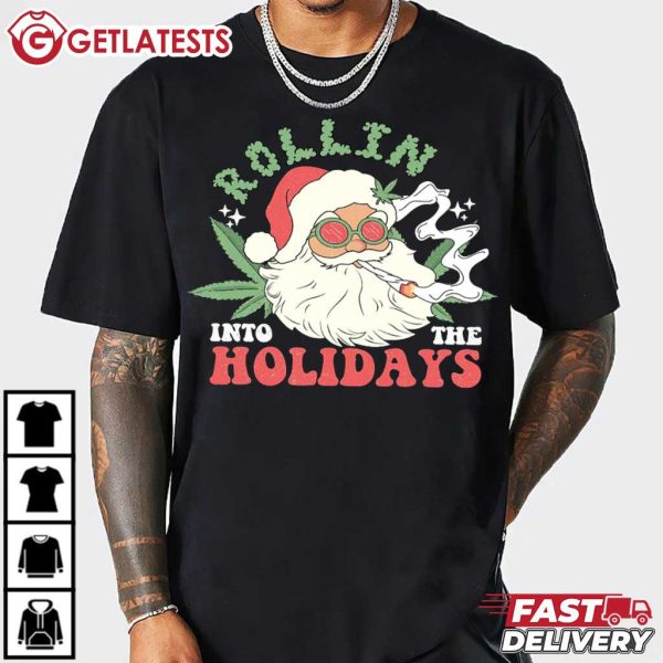 Santa Claus Rollin Into The Holidays Funny Christmas T Shirt (2)