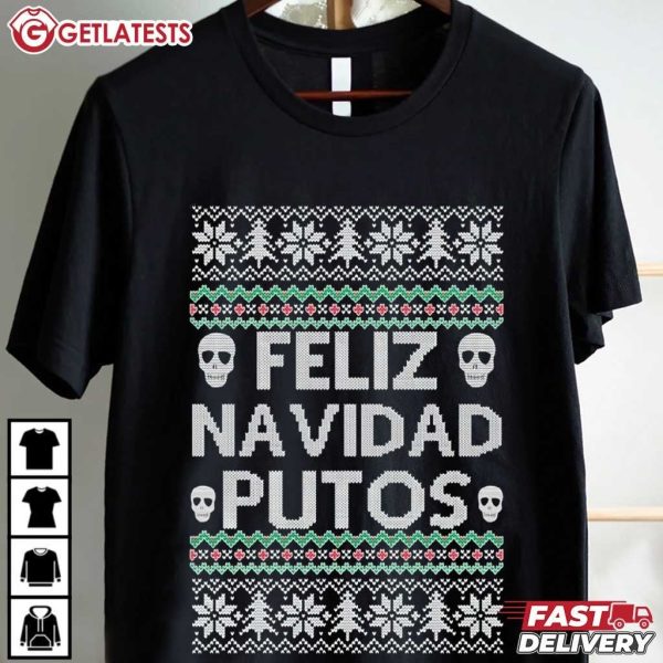 Feliz Navidad Putos Gothic Skull Christmas T Shirt (2)