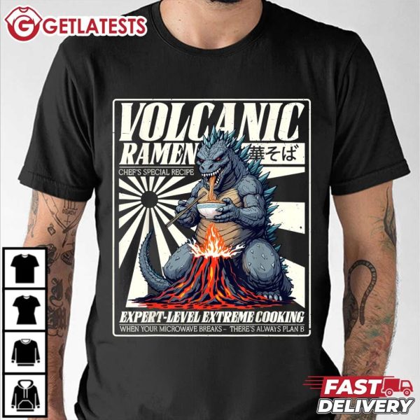 Giant Kaiju Eating Ramen Japanese Monster Funny Godzilla T Shirt (3)