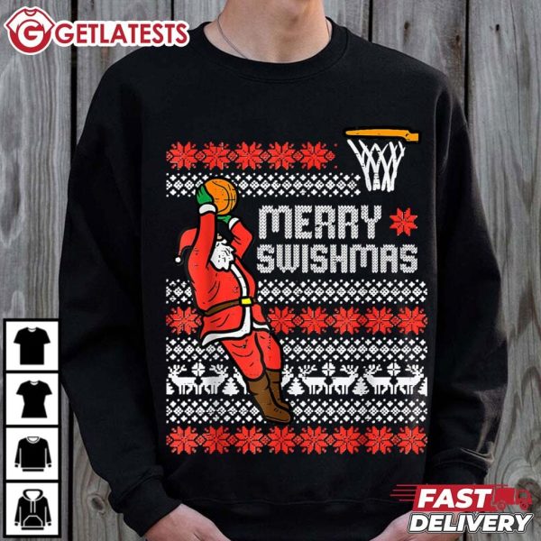 Merry Swishmas Santa Plays Basketball Funny Christmas T Shirt (3)