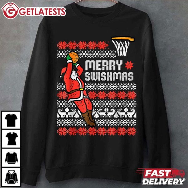 Merry Swishmas Santa Plays Basketball Funny Christmas T Shirt (2)