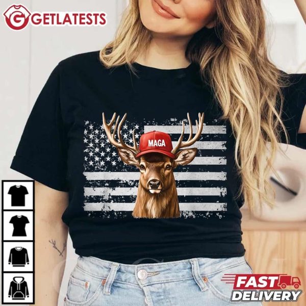 Retro Deer Maga USA Flag Hunting Season T Shirt (1)