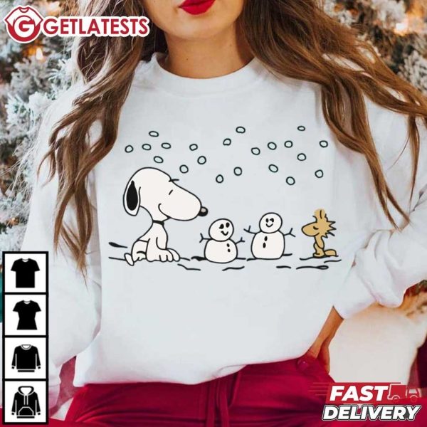 Snoopy Woodstock And Snowman Cute Christmas T Shirt (1)