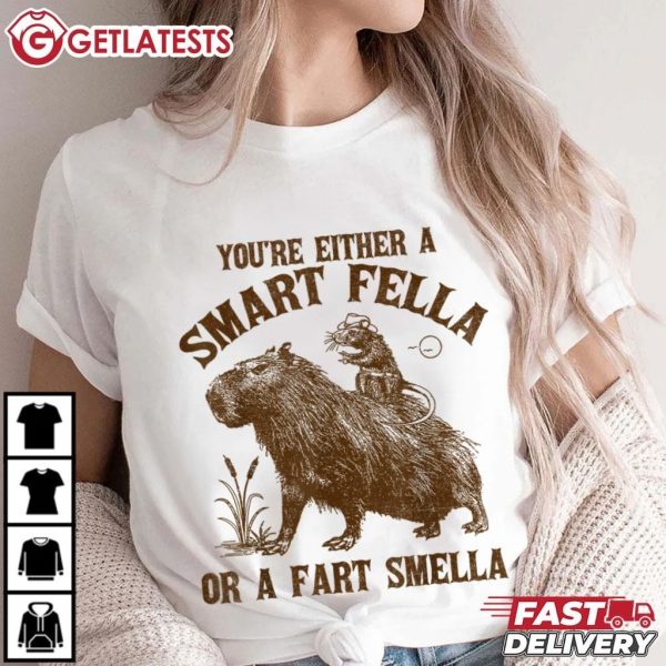 Rat Riding Capybara You're Either A Smart Fella Or A Fart Smella T Shirt (1)