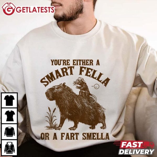 Rat Riding Capybara You're Either A Smart Fella Or A Fart Smella T Shirt (2)