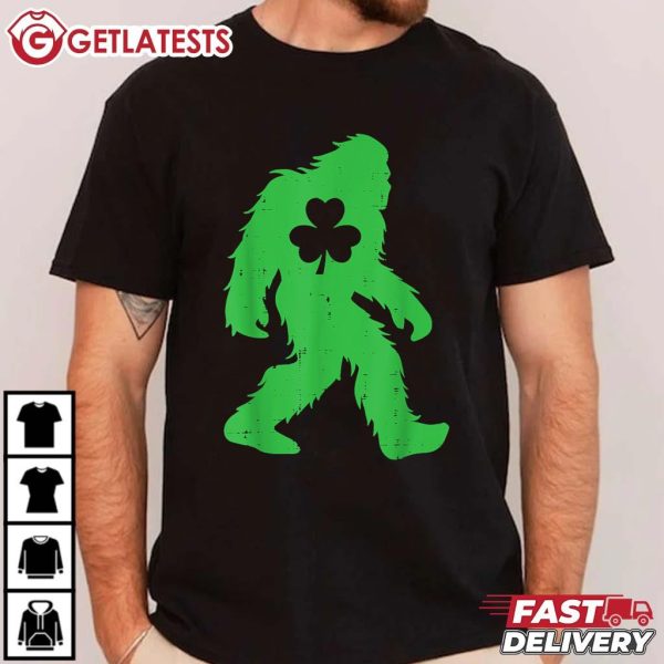 Bigfoot St Patrick's Day Sasquatch Shamrock T Shirt (1)