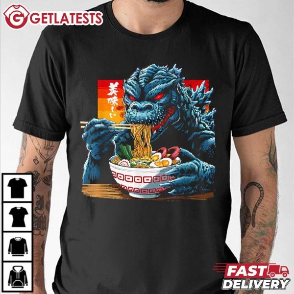 Funny Kaiju Eating Ramen Japanese Monster T Shirt (3)