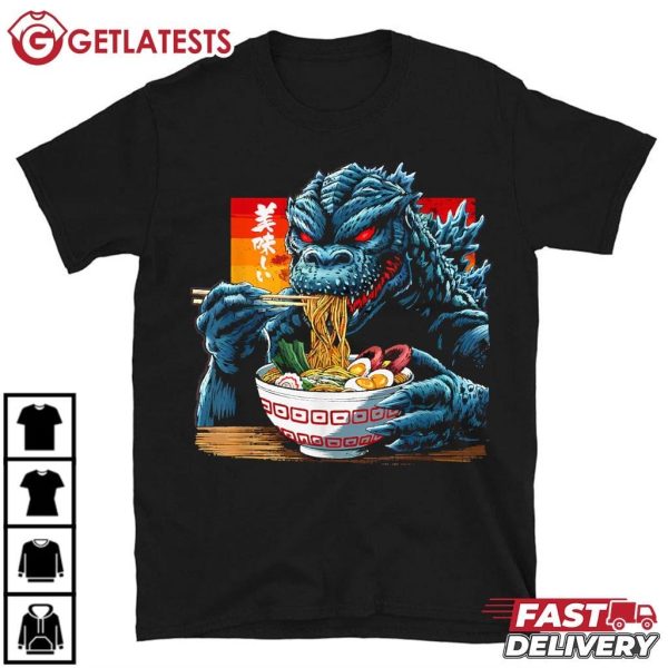 Funny Kaiju Eating Ramen Japanese Monster T Shirt (2)