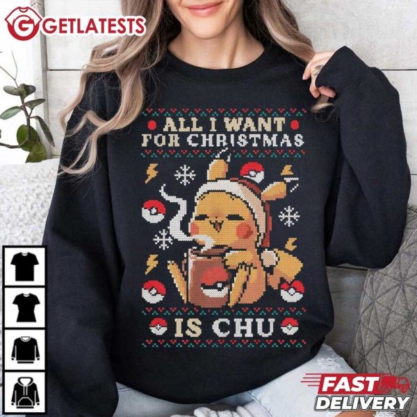 Pokemon All I Want For Christmas Is Pikachu T Shirt (4)