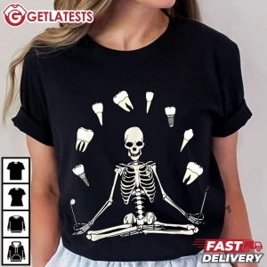 Skeleton Yoga Tooth Dentist Funny Halloween T Shirt (3)