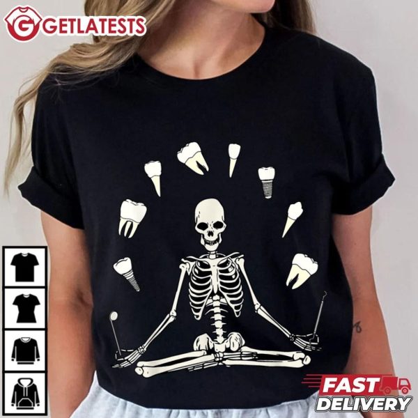 Skeleton Yoga Tooth Dentist Funny Halloween T Shirt (3)