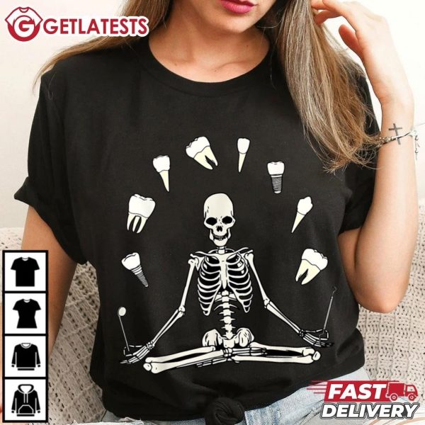 Skeleton Yoga Tooth Dentist Funny Halloween T Shirt (1)