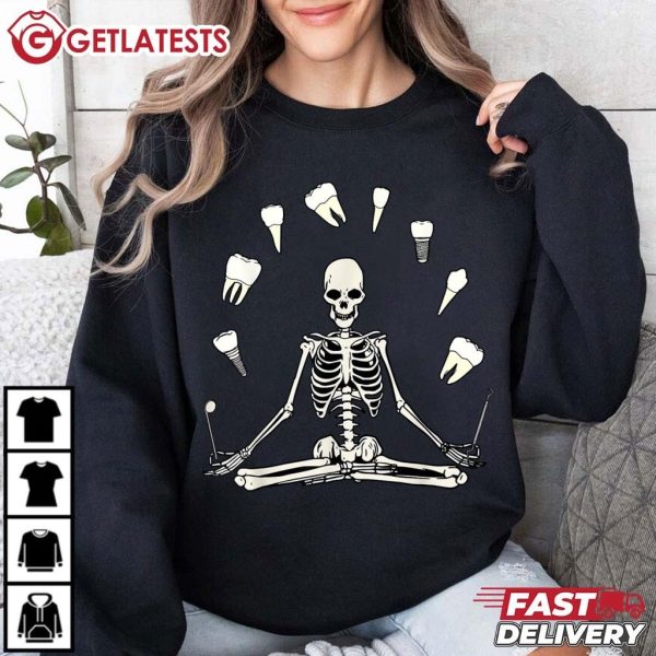 Skeleton Yoga Tooth Dentist Funny Halloween T Shirt (2)