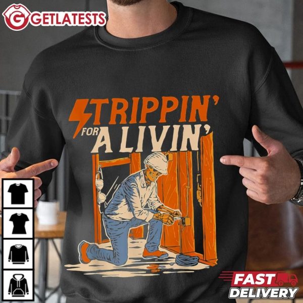 Trippin' For A Livin' Funny Skeleton Electrician T Shirt (2)