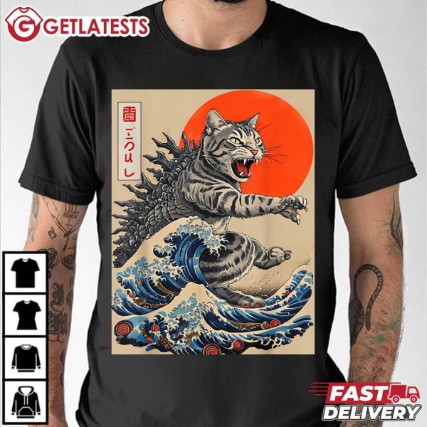 Catzilla Tsunami Japanese Funny Cat Lover T Shirt (3)